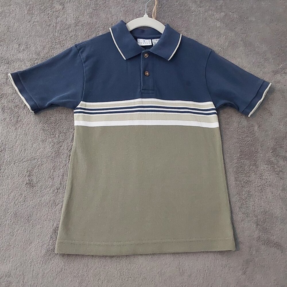 Boys Polo Shirt TKS Basics Size M (5/6) Blue Green Short Sleeve Cotton